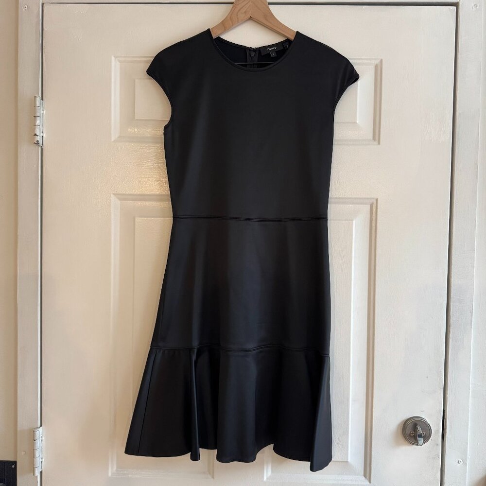 Black THEORY Cap Sleeve Flare Skater Style Dress